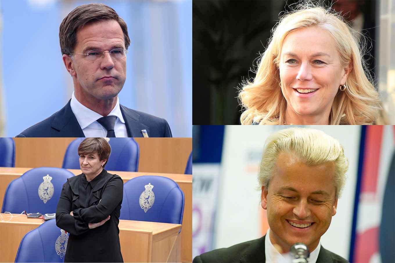 Dutch politicians showing frowning and happy faces
